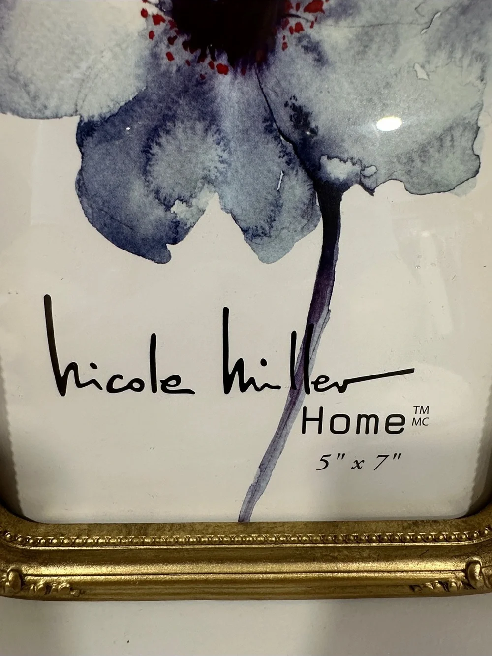 nicole miller Gold Tone Plush Back Rectangular Floral Accent Picture Frame